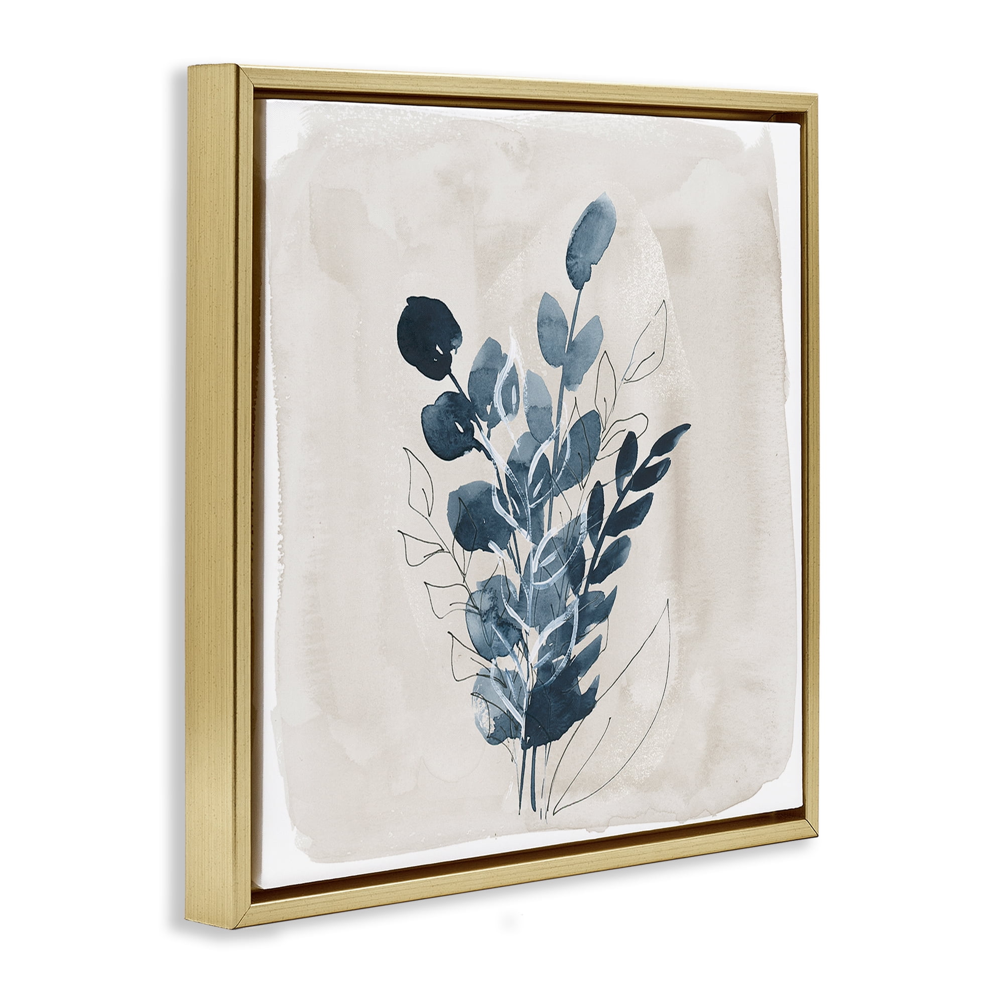 Stupell Industries Summer Leaf Sprigs Plants & Flowers Painting Gold Floater Framed Canvas Art Print Wall Art, 25 x 25