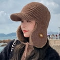 thumbnail image 4 of Jalioing Winter Thermal Hat for Women Fleece Lined Knitted Trapper Hat with Brim Windproof Ear Warmer Hat, 4 of 5