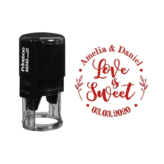 Printtoo Roound Personalized&nbsp;Red Self Inking Wedding Favor Stamp Custom Love is Sweet Rubber&nbsp;Stamper-40 mm