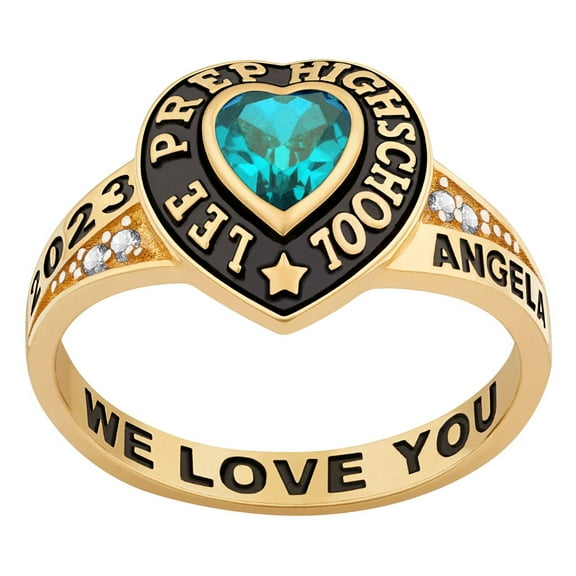 Order Now for 2025 Graduation, Freestyle Class Rings Heart CZ Accents Class Ring, Gold-Plated Accents Class Ring