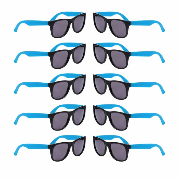 10 Junie Kid Size Plastic Sunglasses Pack - Lenses UV Protection, Beach Glasses - Blue