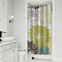 Green and Blue Pioneer Flower Pattern Shower Curtain 36"x72" ,Bathroom Decorative Shower Curtains Set with 12 Hooks,Modern Waterproof Washable Shower Curtain