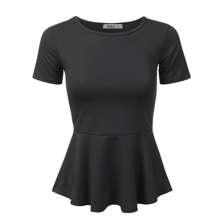 - Doublju Stretchy Flare Peplum Blouse Tops For Women With Plus Size CHARCOAL S