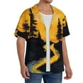 thumbnail image 2 of Balery Sunset River Pine Trees Camisa Casual de Manga Corta con Botones para Hombre, Texturizada, Estilo Cubano, para Playa, Verano-Large, 2 of 5