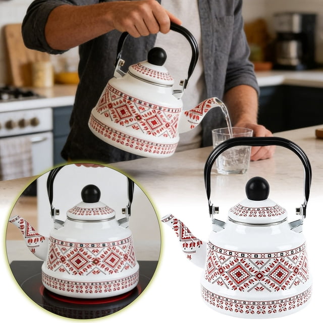 Klonfd European And Enamel 2.5L Teapot Kettle Enamel Water Boiler For Induction Cooktops (Exclusive For )