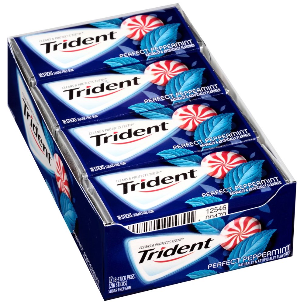 Trident Sugar Free Gum, Perfect Peppermint, 18 Pc (Innerpack of 12