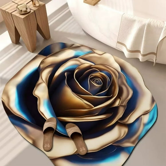 Floor Mat for Bathroom and Entryway with 3D Flower Design Absorbent Non- Mat for Living Room Doorstep and Washbasin Area Decorated Filament Flower Print Floor Cover
