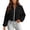 Black, variant on Full Zip Hooded Cropped Sweatshirts Women Winter Casual Stand Collar Front Zipper Fleece Jackets Drawstring Waist Hoodies with Pockets Black M