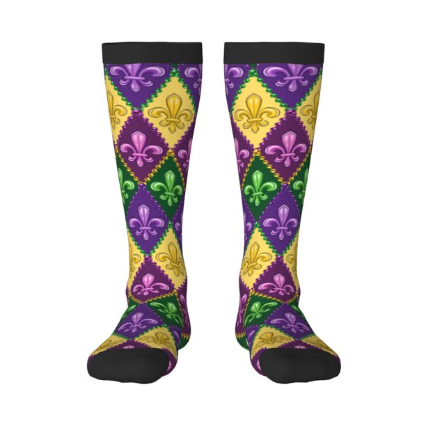 Balery Mardi Gras4 Calcetines novedosos Calcetines deportivos Calcetines hasta la rodilla Calcetines de algodón Calcetines originales y geniales