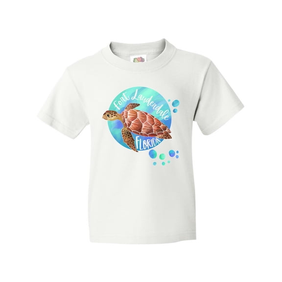 Inktastic Fort Lauderdale, Florida Swimming Sea Turtle with Bubbles Youth T-Shirt