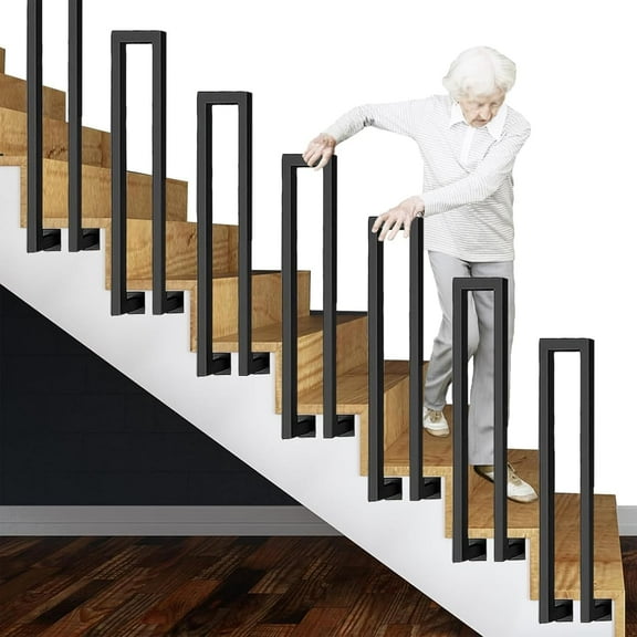 U-Shaped Staircase Handrail, Stair Railing Indoor Outdoor, Sturdy U-Shaped Guardrail,Industrial Handrail,Wrought Iron Railing for Stairs Garden Loft Corridor ﻿ ﻿ (Side Mounted-Black, 37in/95cm)