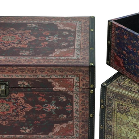 Set Of 3 Oriental Style Red Brown And Cream Earth Tones