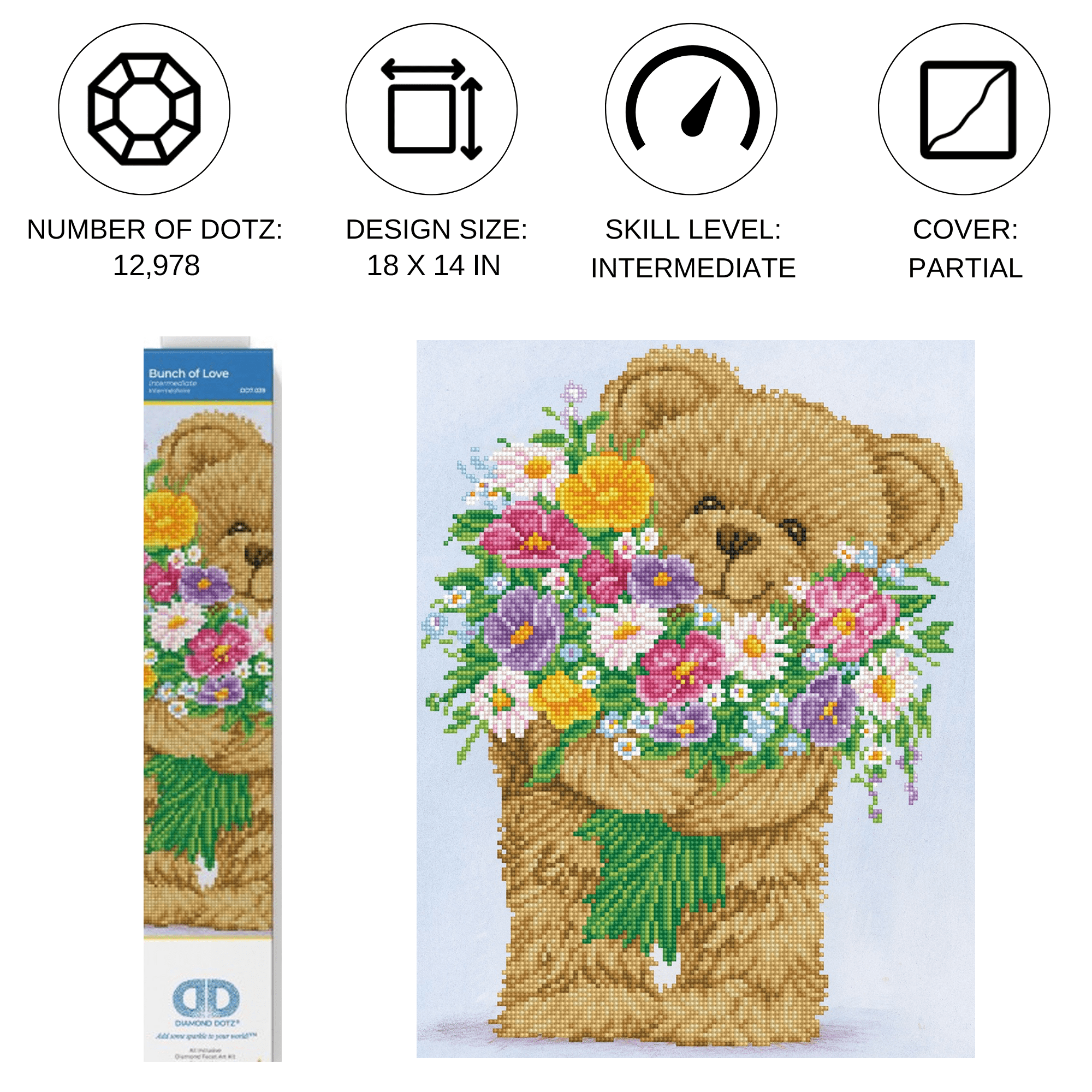 Diamond Dotz Bunch of Love Bear Diamond Painting Kits for Adults - Diamond Art Kits a Relaxing Creative Craft Kit with Dotz Gems 18"x14"