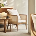 thumbnail image 3 of NIUTN Mid Century Modern Accent Chair with Wood Frame, Upholstered Living Room Chairs with Waist Cushion, Reading Armchair for Bedroom Sunroom (Brown), 3 of 5