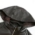 thumbnail image 5 of Juebong Women's Faux Leather Hooded Jacket Coat Motorcycle Biker Zip Up Outwear Plus Size Female Coat Basic Streetwear Fashion Detachable Hood Plush Jacket with Pockets, Coffee, L, 5 of 9