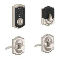 Schlage Century Satin Nickel Touchscreen Electronic Deadbolt with Camelot Trim and Accent Lever Rated AAA