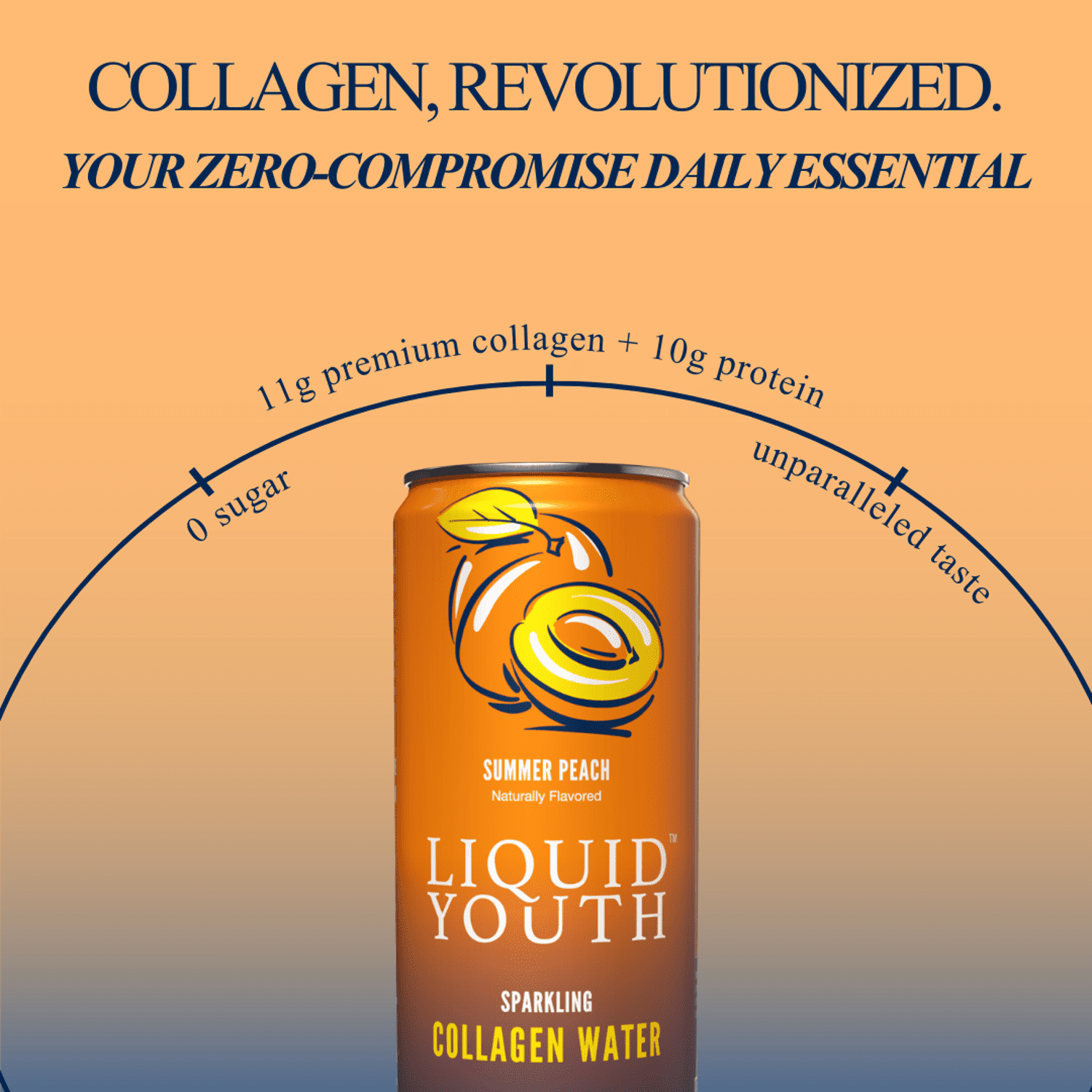 Liquid Youth Sparkling Collagen Water - 12 Cans, Summer Peach