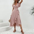 thumbnail image 7 of XIAOCHA Floral Wrap Dress for Women Fitted Ruffled Flutter Sleeve V Neck Midi Dress Lightweight Sweet Weekend Dresses, 7 of 7