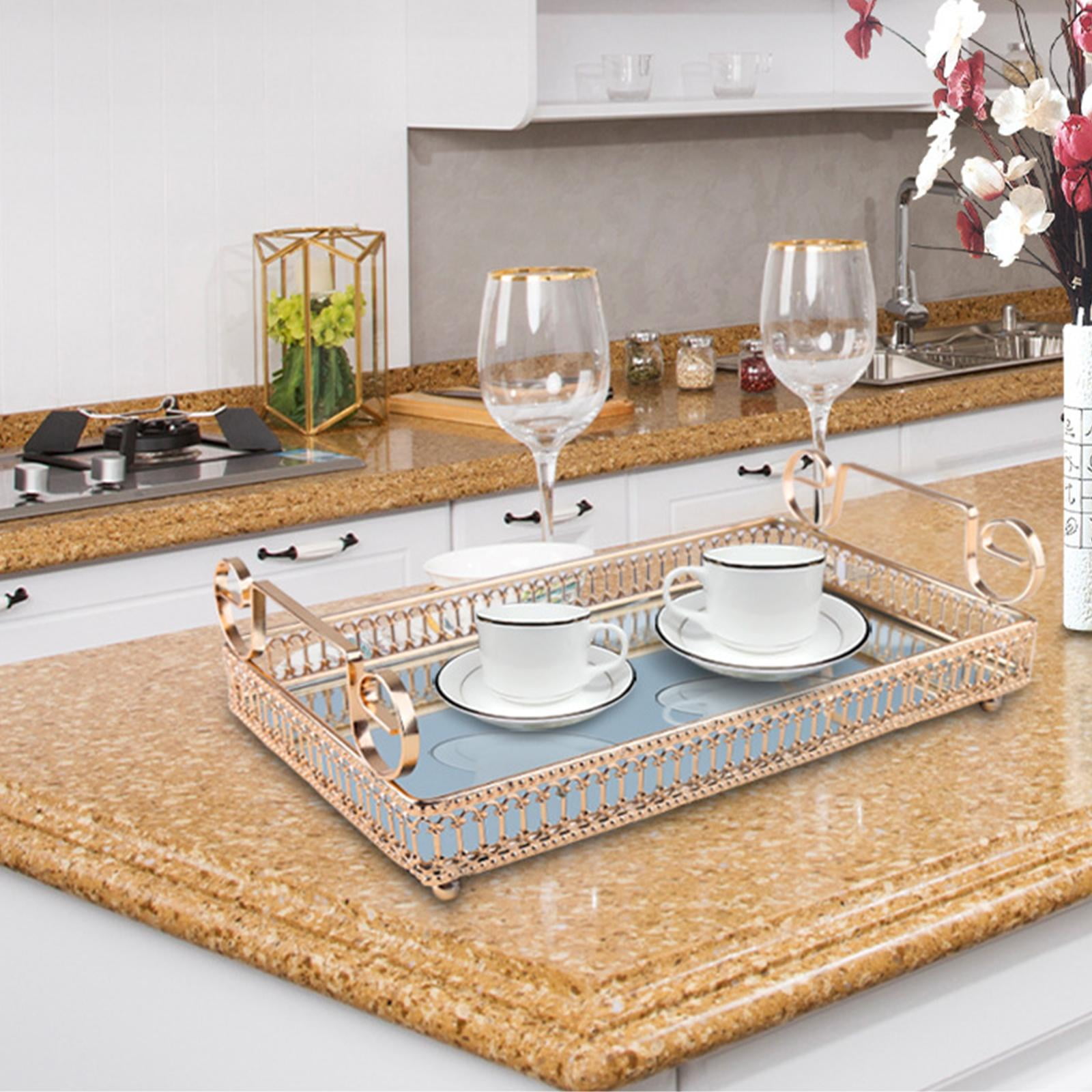 Decorative Mirror Serving Tray Rectangle Food Serving Platter Organizer Storage M