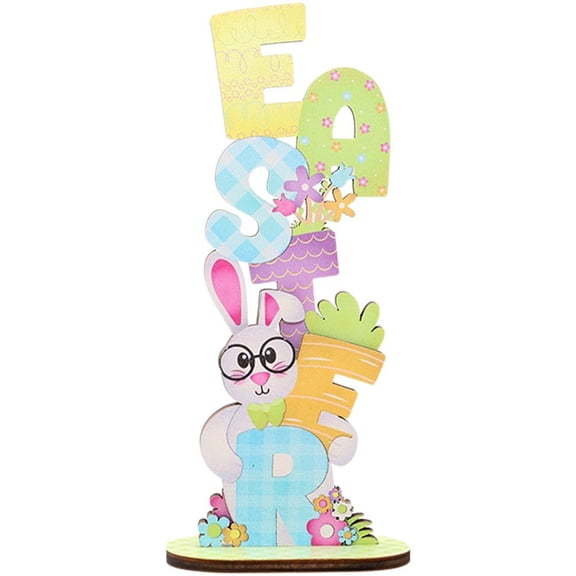 Hfppkn Easter Wooden Painted Tabletop Ornament Style2 18cm Centerpiece with Bunny Letters for Home