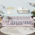 thumbnail image 2 of Full Size Floor Bed with Fence & Door, Rubber Wood Construction, Safety Guardrails, Pink, 2 of 9