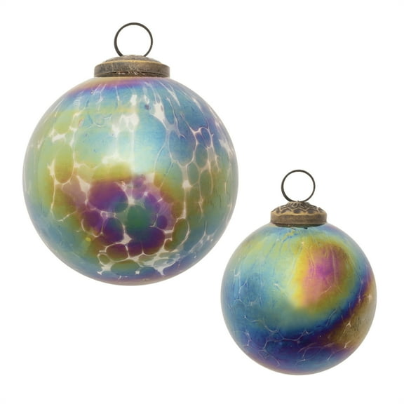 Melrose Iridescent Glass Christmas Ball Ornaments - 3.5" - Blue and Purple - 6ct