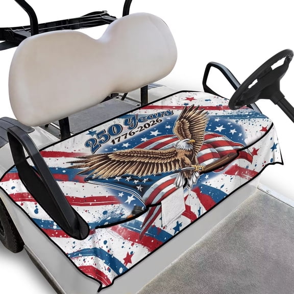 Yuyamidu Eagle Golf Cart Seat Covers for Club Car Seat Cover 250 Years American Flag Golf Cart Seat Towel with Pockets Fits for Club Car and More 2 Person Seats Golf Carts