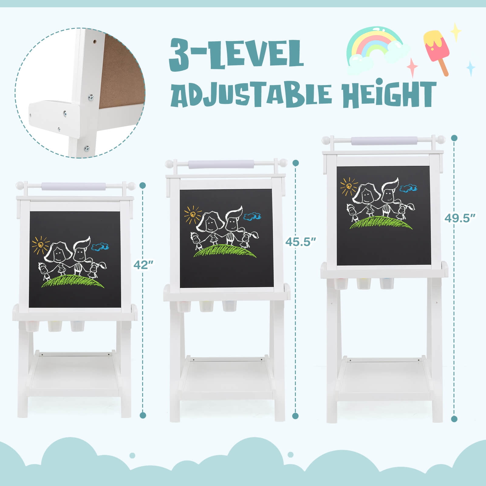 Costway Foldable Easel for Kids 3-in-1 Double-sided Art Easel with Chalkboard White