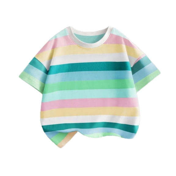 Auroural Girls Clothes under $5.00 Boys' Short Sleeve T-Shirt Kids Casual Daily Half Sleeved T-Shirt Top Striped Print Green 1-2 Years