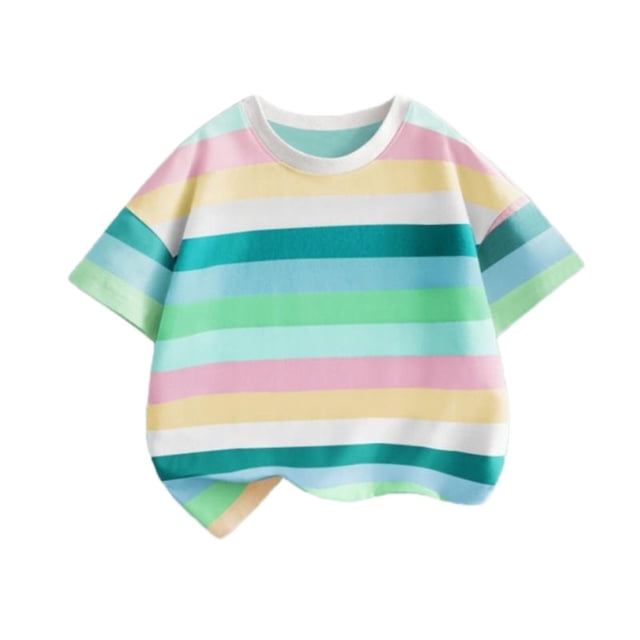 Zpanxa Chemise Garçon à Boutons Rayée Col Rond Manches Courtes T-Shirt Décontracté Quotidien Demi-Manches Haut en Polyester 1-2 Ans