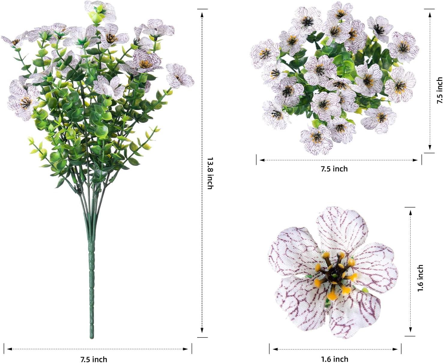 Artificial Faux Plants Flowers Outdoor Spring Decoration, 12 Bundles Fake Silk Colorful Daisy Eucalyptus Realistic UV Resistant for Outside Home Planter Porch Patio Window Yard Decor (Mix)