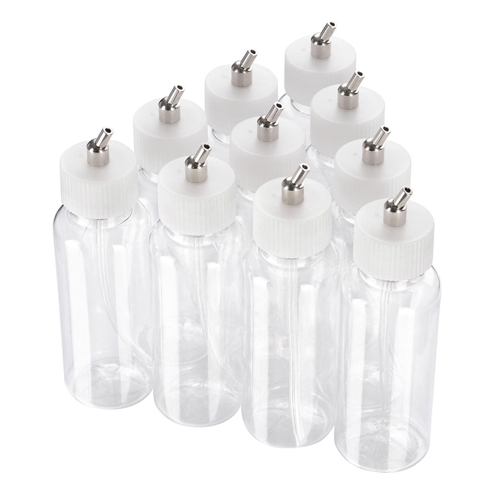 10x Airbrush 80cc Plastic Bottle Jars Lids for Dual Action Airbrush Siphon Feed Air Brush 