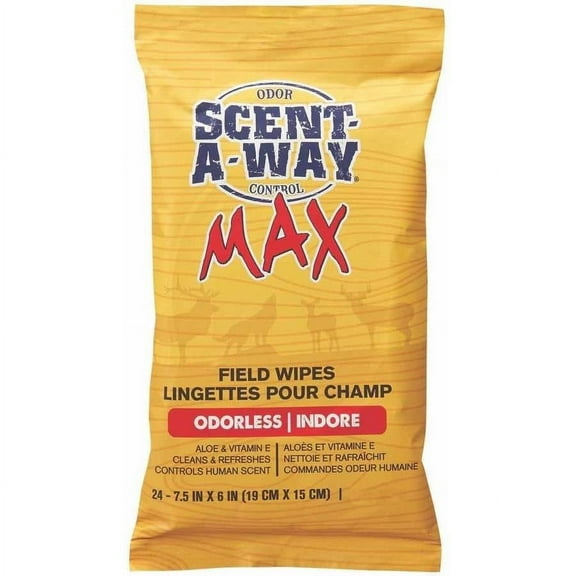 Hunters Specialties Scent-A-Way MAX Odorless Field Wipes - Scent Control Unscented Alcohol-Free Pre-Moistened Wipes for Hunters, Trappers, Anglers, and Campers, 24 Pack
