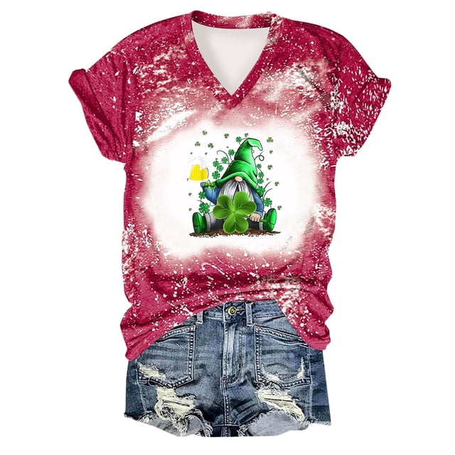 Hauts d'Été pour Femmes 2024 à Moins de 10 $! Mode Oversize T-shirt Imprimé à Manches Courtes de la Saint-Patrick Col Rond Haut à Manches Courtes Haut à Manches Courtes Col en V Chemise Cadeau pour Femmes en Solde