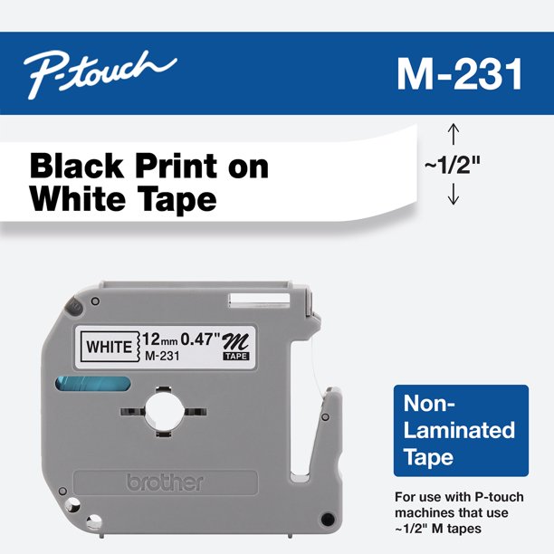 Brother Genuine Ptouch M231 Tape, 1/2" (0.47") Standard Ptouch Tape