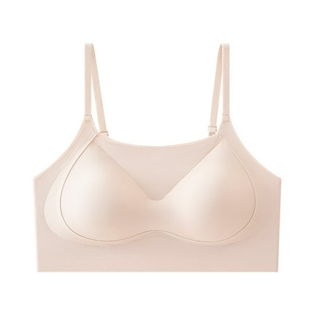QYZEU Everyday Bras for Women Wireless Lightweight Comfy Spaghetti Straps Sports Bras Push Up Breathable Soft Underwear Seamless Solid Color Tank Top Bra Beige L