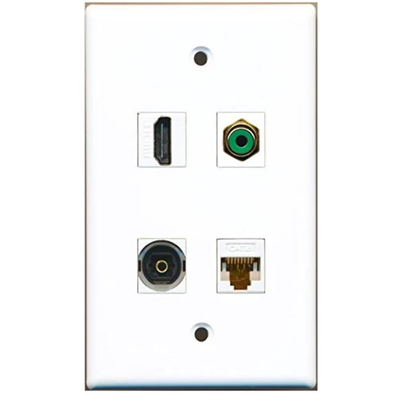 RiteAV - 1 Port HDMI 1 Port RCA Green 1 Port Toslink 1 Port Cat6 Ethernet White Wall Plate