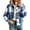Blue, variant on Women Plaid Lapel Button Down Shacket Long Sleeve Loose Short Coat with Pockets, Casual Checkered Overshirt Jacket for Fall Winter Wine