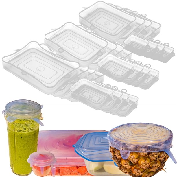 Tapas elásticas de silicona para contenedores de alimentos - Reutilizables, rectangulares, paquete de 24 - Cubiertas a prueba de fugas y ecológicas para almacenar alimentos frescos en recipientes de