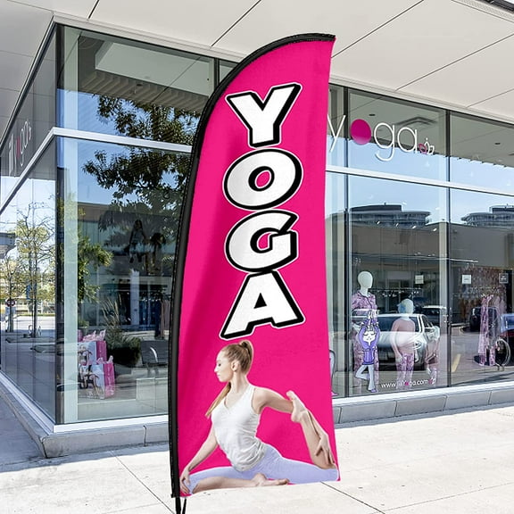 QSUM Yoga Sign Feather Flag with Pole Kit,7FT Yoga Decoration Display, Yoga Business Sign,Yoga Swooper Flag，Advertising Flag
