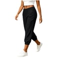 thumbnail image 2 of Sevevn Women's Elastic Waist Linen-Look Jogger Capri Pants Casual Cropped Trousers with Pockets Black M, 2 of 8