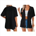 thumbnail image 3 of Cárdigan de Corta para Mujer, Cárdigan de Verano, Informal, Holgado, para Playa, con Dobladillo Curvo. Negro XL, 3 of 7