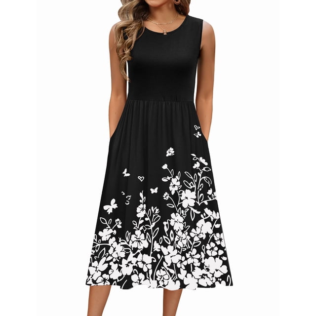Vestido Zeagoo, camiseta floral sin mangas de verano con bolsillos