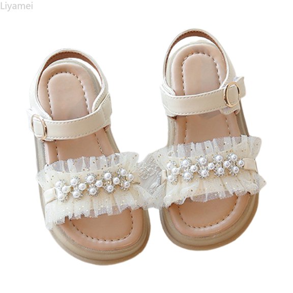 Liyamei Summer 2026 Pearl Water Sandals For Girls Cute Soft Bottom For Children And Babies Girls Dress Sandals Size Beige 1-1.5 Years