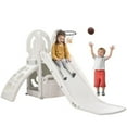 thumbnail image 6 of 4 in 1 Toddler Climber and Slide Set, Freestanding Kids Playground Slide Playset with Basketball Hoop and Bus Steering Play Combination, Indoor & Outdoor Toys for Kids Teens Boys Girls, Gray, 6 of 7