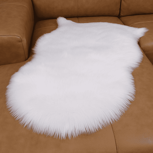Alfombra de imitación de lana, cojín para sofá, cojín para ventana salediza de imitación de lana, alfombra de piel de oveja sintética para dormitorio, color blanco