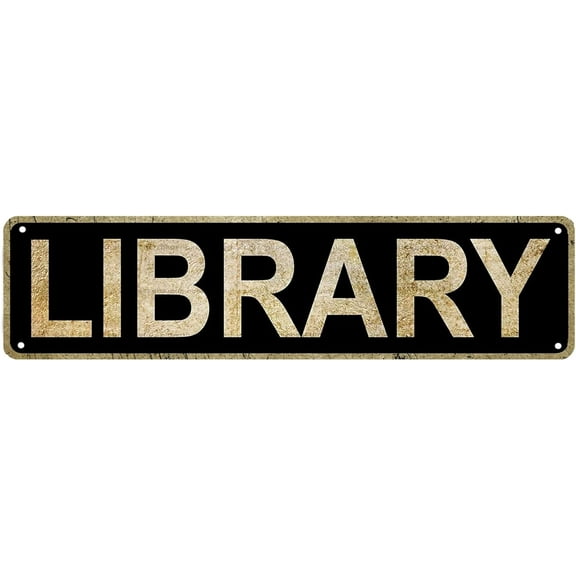 Vintage Library Street Sign Rustic Metal Tin Sign Home Outdoor Art Wall Decor 4x16 Inch