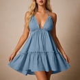 thumbnail image 5 of Warop Women's Deep V Neck Camisole Dress with Adjustable Ties, Ruffle Trim, Parallel Pleats, Backless Design, Elegant for Party and Evening Occasions, Daily Wear, 5 of 5