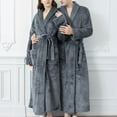 thumbnail image 2 of Long Robes for Women Mens Soft Plush Bath Robe Warm Bathrobes Comfy Full-length Nightgown Pajamas Sleepwear Housecoat Women Gray L, 2 of 8