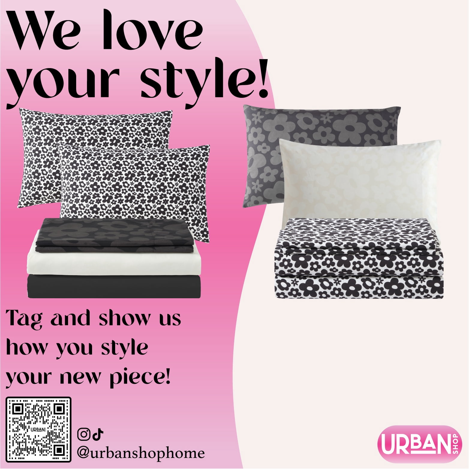 Urban Shop 8 Piece Black and White Floral Mix and Match Sheet Set, Full